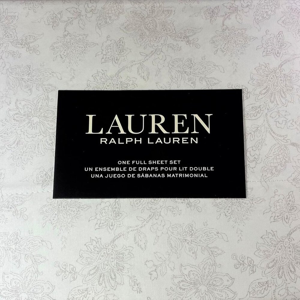 NEW Lauren Ralph Lauren Jacobean Grey White Floral Toile FULL size 4pc sheet set